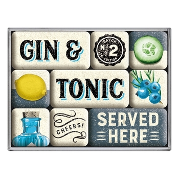 9pc Nostalgic Art Gin & Tonic Served Here 2.2cm/4.5cm Magnet Set