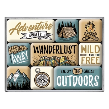 9pc Nostalgic Art Outdoor Adventure Awaits 2.2cm/4.5cm Magnet Set