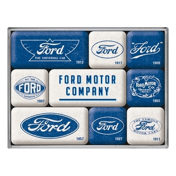 9pc Nostalgic Art Ford Logo Evolution 2.2cm/4.5cm Magnet Set