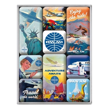 9pc Nostalgic Art Pan Am Travel The World Posters 2.2cm/4.5cm Magnet Set