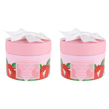 2PK Arome Ambiance Nature Fresh Bath Powder Talc & Puff Lychee