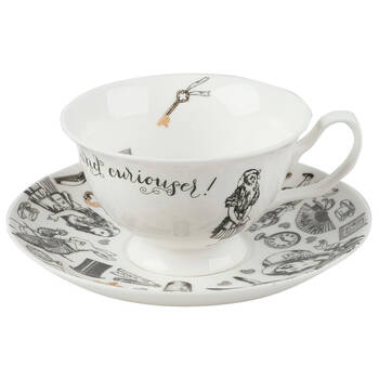 Mikasa x V & A Alice In Wonderland Tea Cup and Saucer Set White/Black
