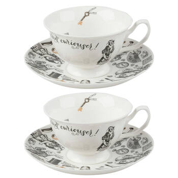 2PK Mikasa x V & A Alice In Wonderland Tea Cup and Saucer Set White/Black
