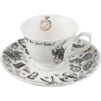 Mikasa x V & A Alice In Wonderland Espresso Cup and Saucer Set White/Black
