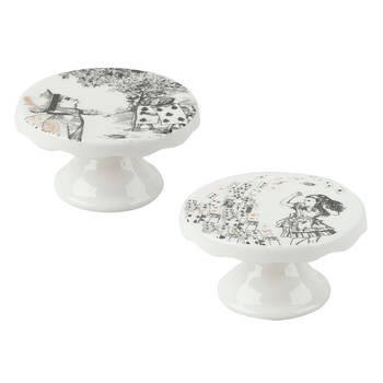 2pc Mikasa x V & A Alice In Wonderland Mini Cake Stand Set White/Black