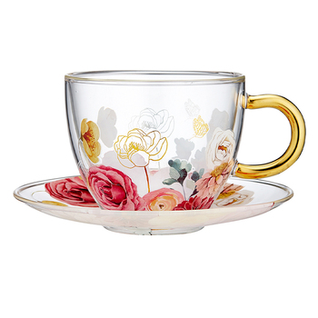 Ashdene Springtime Soiree Double Walled Glass Cup & Saucer
