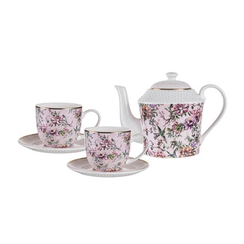 5pc Ashdene Chinoiserie Pink Teapot & Teacup Set