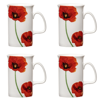 4PK Ashdene Red Poppies 320ml/11.5cm Can Tea/Coffee Mug