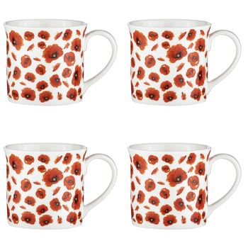 4PK Ashdene Red Poppies Wide Flare 8.5cm Tea/Coffee Mug