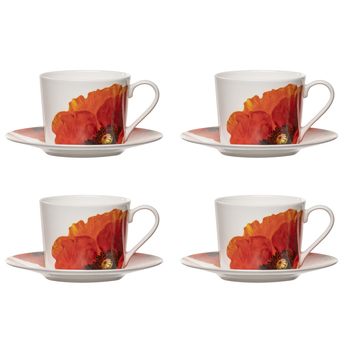 4pc Ashdene Red Poppies Tea/Coffee Cup & Saucer Set