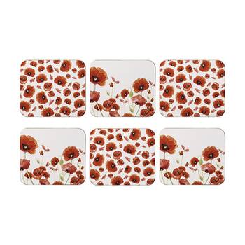6PK Ashdene Red Poppies 11x9.5cm Square Cork Coaster
