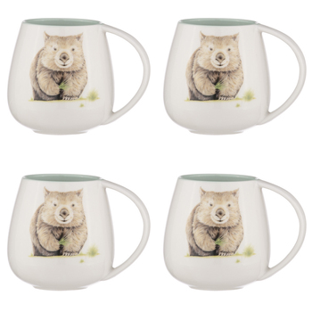 4PK Ashdene Bush Buddies Wombat Snuggle 500ml Mug - White