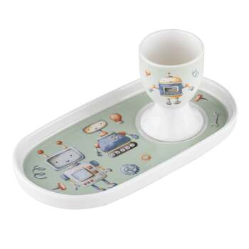 Ashdene Robots Soldier Kids New Bone China Egg Cup & Plate Set