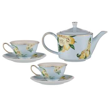 Ashdene Citrus Blooms Teapot/Teacup & Saucer Set - Blue/Lemon