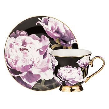 Ashdene Dark Florals Peony Drinking Cup & Saucer Tea Set 180ml