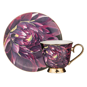 Ashdene Dark Florals Purple Flame Drinking Cup & Saucer Tea Set 180ml