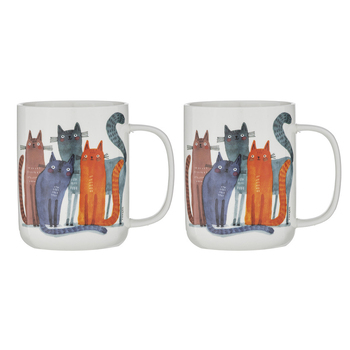 2PK Ashdene Quirky Cats Four Friends Mug 400ml New Bone China