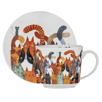 Ashdene Quirky Cats Photobomb Drinking Cup & Saucer Tea Set 280ml