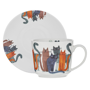 Ashdene Quirky Cats Four Friends Drinking Cup & Saucer Set 280ml