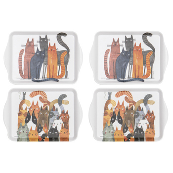 4PK Ashdene Quirky Cats 21cm Matte Melamine Scatter Tray