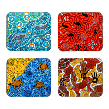 4pc Ashdene Maarakool Art 11cm Cork Coaster Square