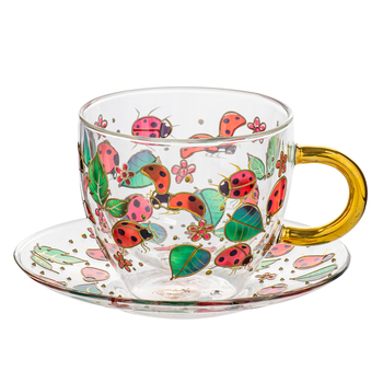 Ashdene Natures Keepers Double Walled 350ml Glass Cup & Saucer - Ladybug