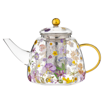 Ashdene Pressed Flowers Double Walled 1.2L Glass Teapot w/ SS Infuser