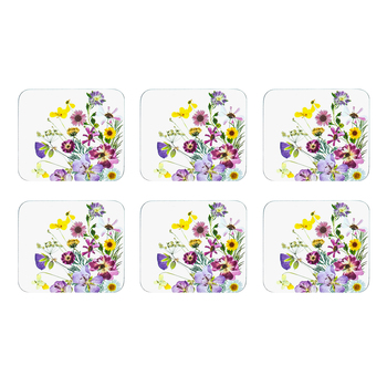6pc Ashdene Pressed Flowers Floral 11cm Cork Coaster Square