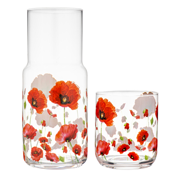 2pc Ashdene Red Poppies 1L Crystal Carafe & 450ml Glass Set