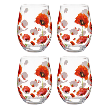 4pc Ashdene Red Poppies 470ml Crystal Glass Tumbler Set