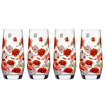 4pc Ashdene Red Poppies 540ml Glass Highball Tumbler Set
