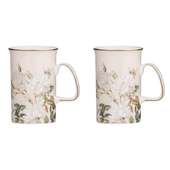2PK Ashdene Elegant Rose Fine Bone China 11.5cm Coffee Mug - Cream