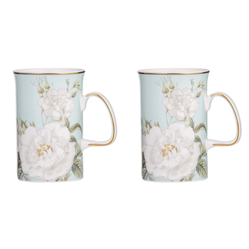 2PK Ashdene Elegant Rose Fine Bone China 11.5cm Coffee Mug - Mint