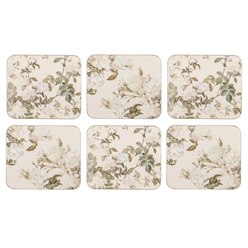 6PK Ashdene Elegant Rose 11cm Hardboard/Cork Coaster Square - Cream