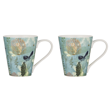 2PK Ashdene New Bone China 400ml Enchanting Banksia Mug - Green