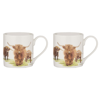 2PK Ashdene New Bone China 380ml/12cm Highland Herd Mug