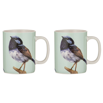 2PK Ashdene New Bone China 350ml Modern Birds Wren Mug