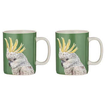 2PK Ashdene New Bone China 350ml Modern Birds Cockatoo Mug