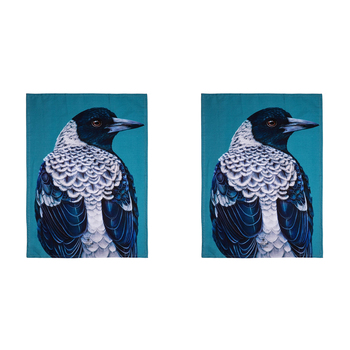 2PK Ashdene Cotton 70x50cm Modern Birds Magpie Kitchen Towel