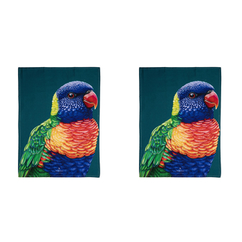 2PK Ashdene Cotton 70x50cm Modern Birds Rainbow Lorikeet Kitchen Towel