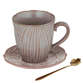Ashdene Petals Stoneware Mug Saucer & Spoon Gift Set - Dusty Pink