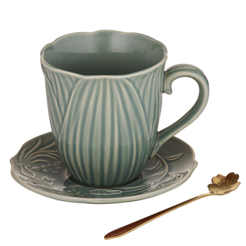 Ashdene Petals Stoneware Mug Saucer & Spoon Gift Set - Mint Green