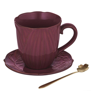 3pc Ashdene Petals Stoneware Mug Saucer & Spoon Gift Set - Ruby Red