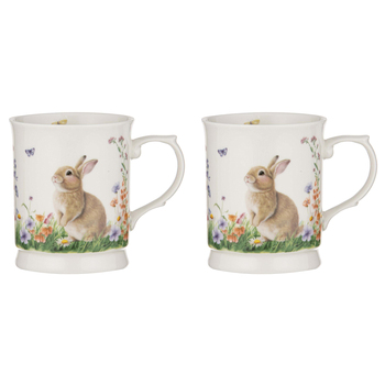 2PK Ashdene New Bone China 400ml Sweet Meadows Bunny Brown Mug