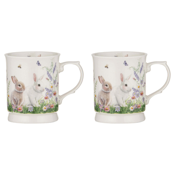 2PK Ashdene New Bone China 400ml Sweet Meadows Bunny White Mug
