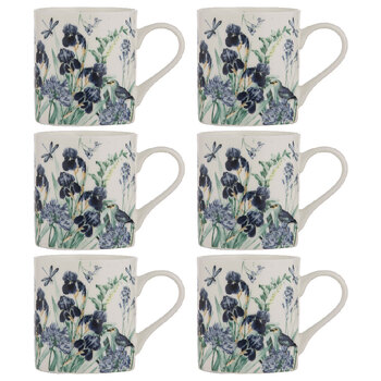 6PK Ashdene Iris Garden Fine Bone China Coffee/Tea Mug - White