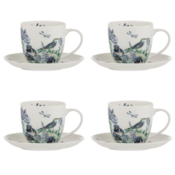 4pc Ashdene Iris Garden White Cup & Saucer Fine Bone China Set
