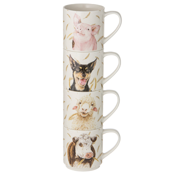 4pc Ashdene Farmyard Faces New Bone China Stackable Mug