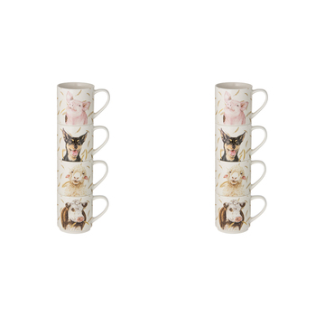 2x 4pc Ashdene Farmyard Faces New Bone China Stackable Mug