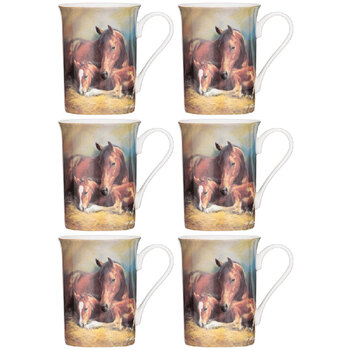 6PK Ashdene Mares & Foals In The Stable Family Fine Bone China Mug